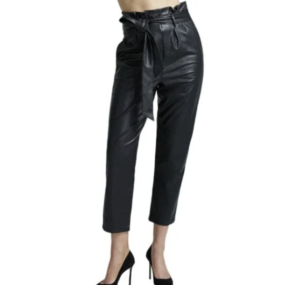 Commando Pants - Commando Faux Leather Paperbag Pants Black Ankle Length Size Large